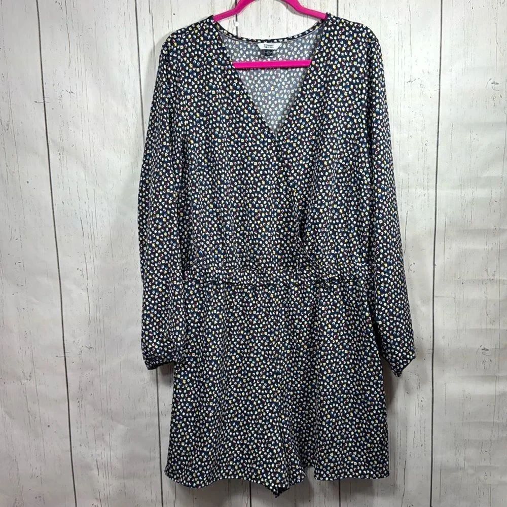 Tommy Jeans Floral Romper XXL Navy Long Sleeve Surplice Boho Cottagecore Summer